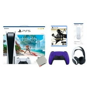 Sony Playstation 5 Disc Horizon Forbidden West Bundle with Extra Galactic Purple Controller, White PULSE 3D Headset, Ghost of Tsushima Director's Cut and Remote