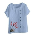 thumbnail image 4 of QUNYINEY Women Shirts Floral Crew Neck Short Sleeve Casual Tops Cotton Linen Button Pullover Loose Shirts, 4 of 4