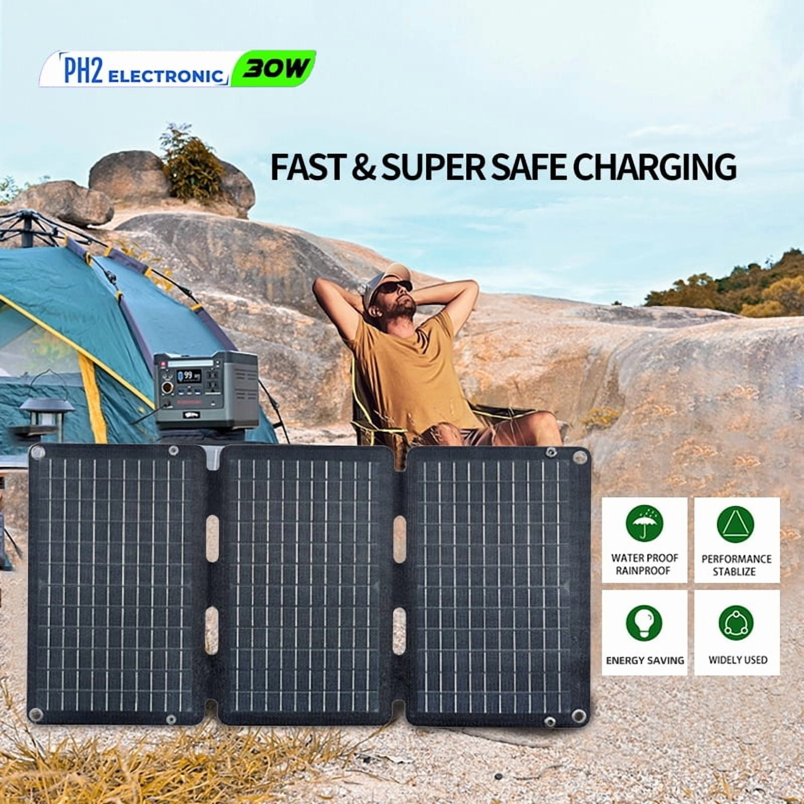 30w Portable Foldable Solar Panel Kit (18V,9"L x 13"W,1.5lb),Solar Controller