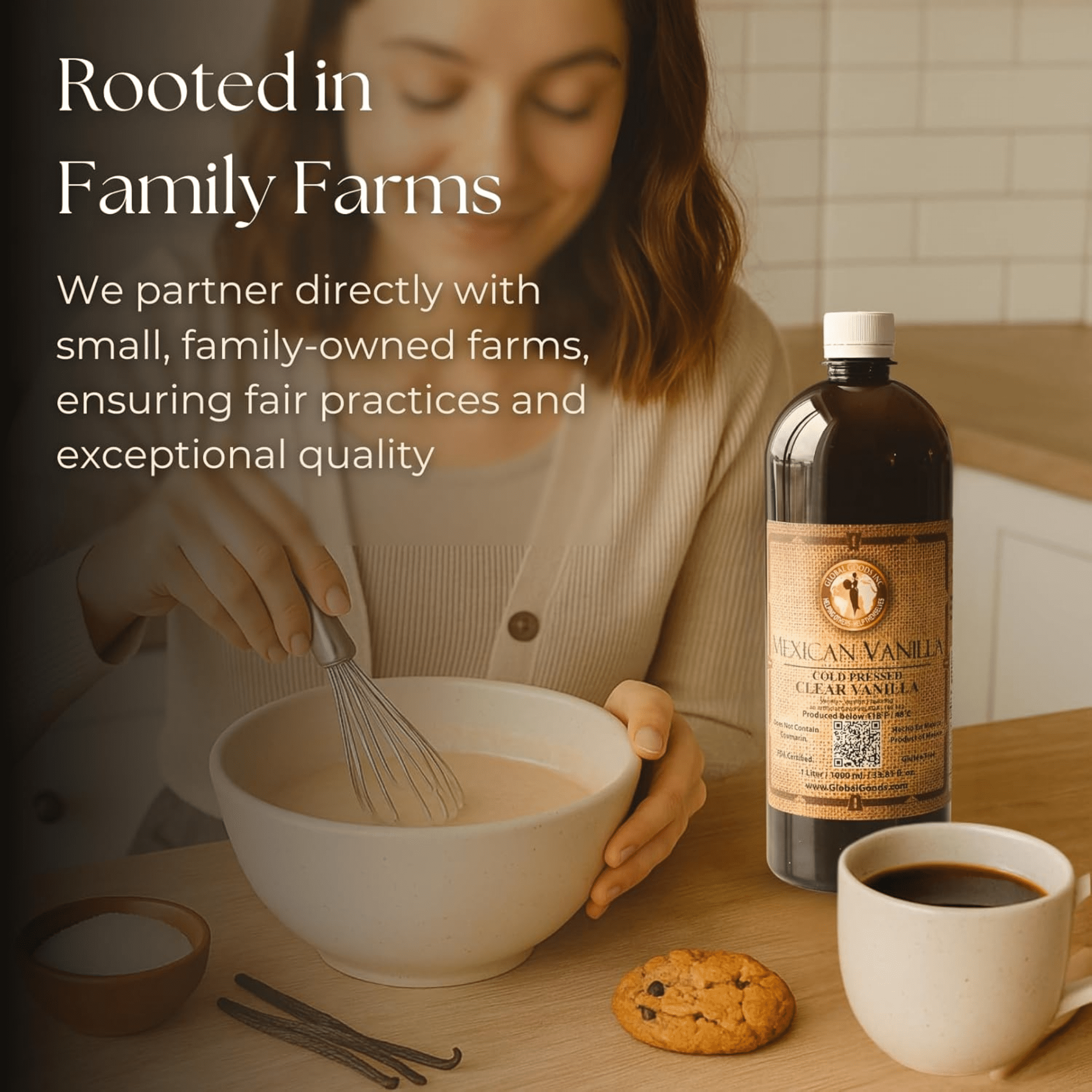 Pure Clear Mexican Vanilla Extract Gluten Free, Coumarin Free Vanilla for Baking 33.81 fl oz bottle
