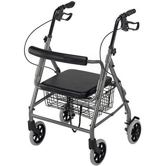DMI® Adjustable Aluminum Hemi Rollator With Seat, 31 1/2" - 4 1/2" x 24", Titanium
