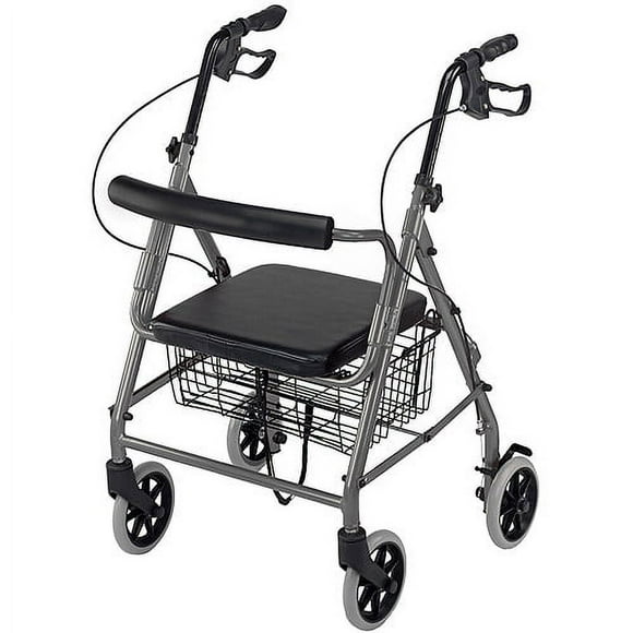 DMI Ultra Lightweight Folding Aluminum Hemi Rollator with Padded Seat, Basket and Adjustable Handle Height, Mobility Walker, Easily Fords, 300 Pound Weight Capacity, Titanium