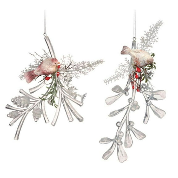 Icy Giftware Icy Crystal Bird on Branch Christmas Figurine Ornaments - 6" - 2ct