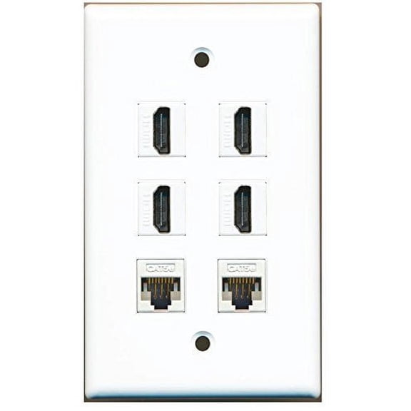 RiteAV - 4 x HDMI and 2 x Ethernet Cat5e Port Wall Plate White