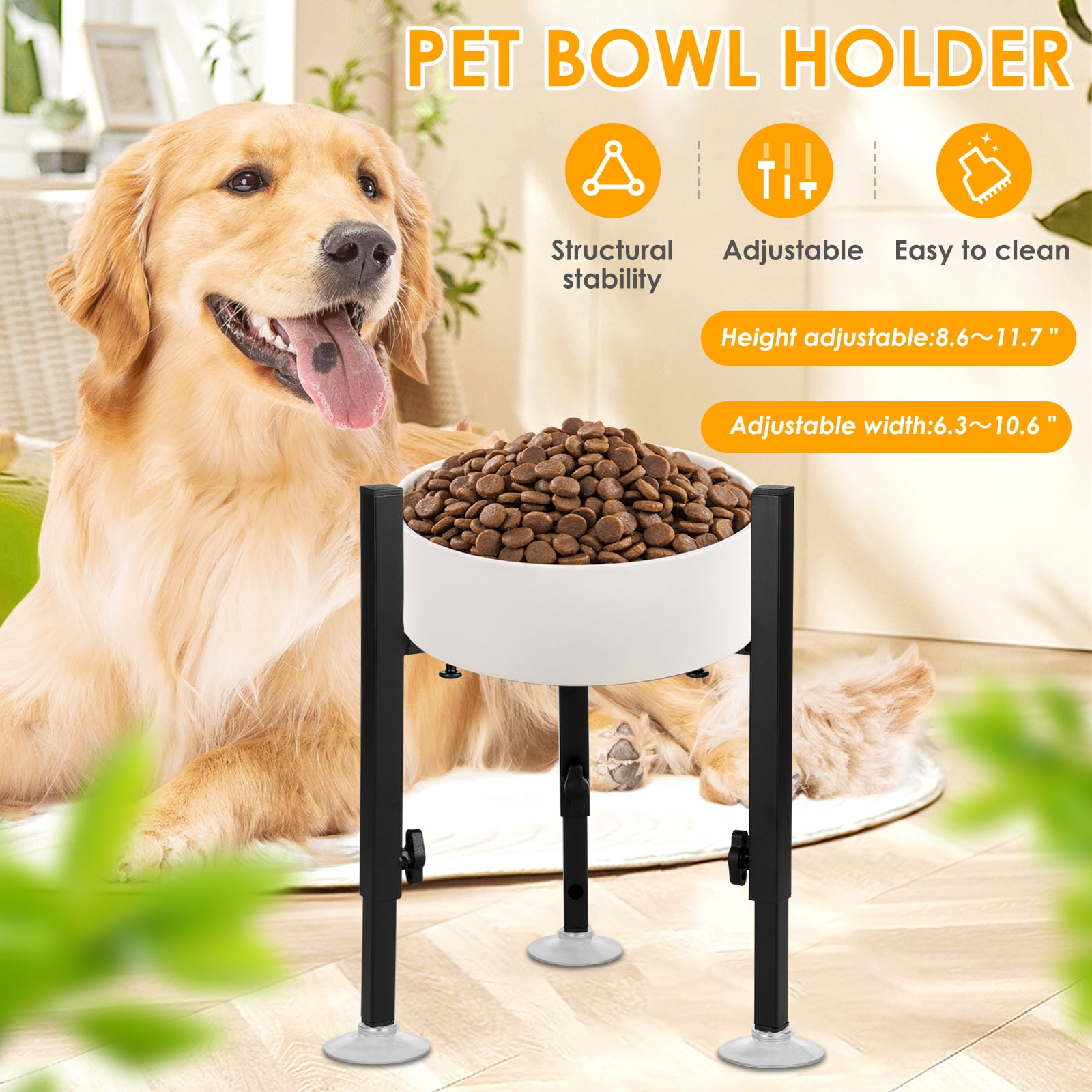 Threns Dog Bowl Stand Width and Height Adjustable Elevated Dog Bowl Stand Sturdy Metal Dog Food Bowl Stand Stable Raised Dog Bowl Stand for Large Dogs Pets(Bowl Not Included)