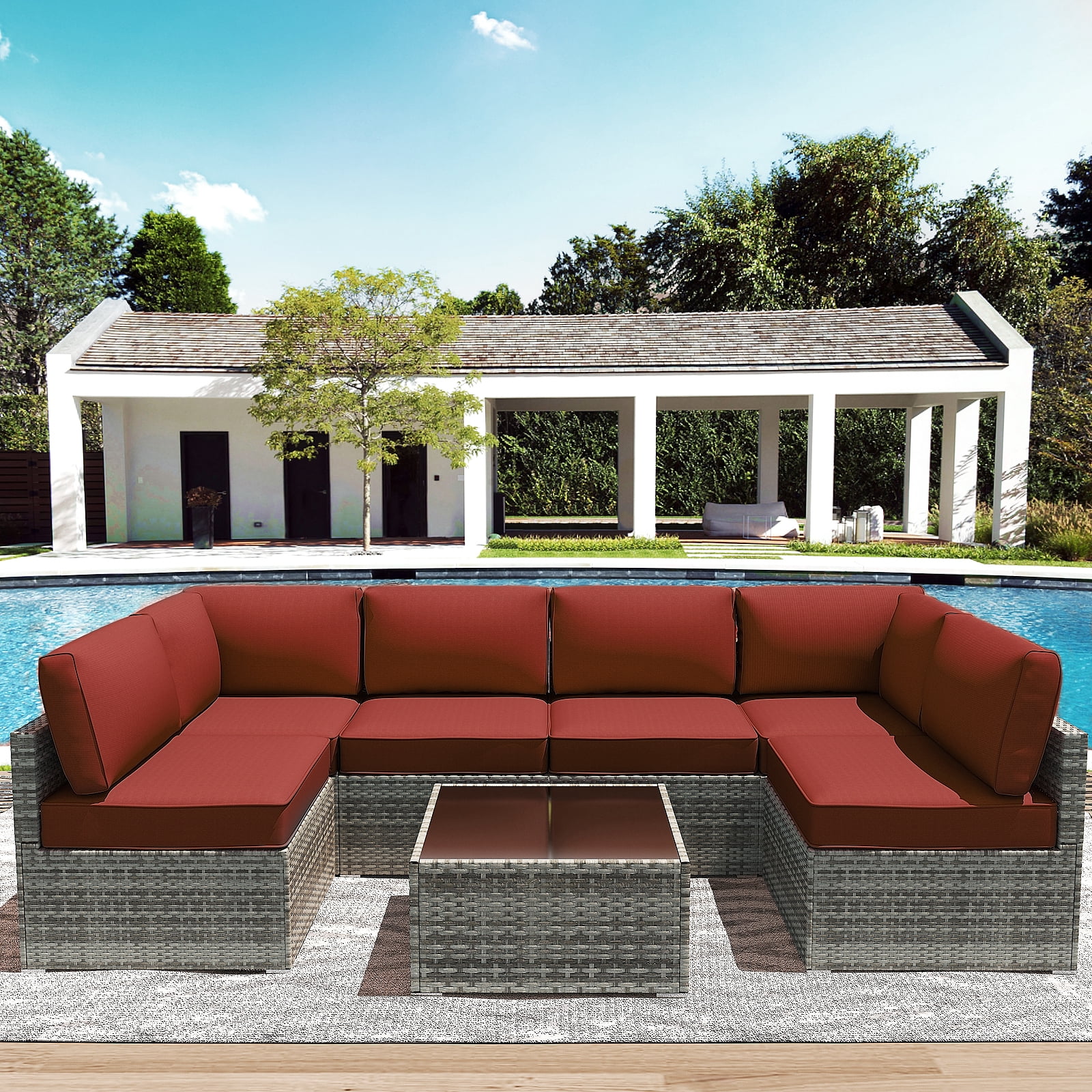 Yalissey Outdoor Replacement Cushions for Patio Furniture,Water-Resistant Sofa Cushions for Rattan Wicker Sectional Patio Conversation Sets,14-Piece Outdoor Couch Cushions Patio Sofa,Red
