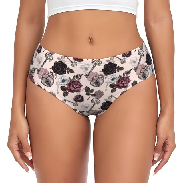 Fotbe Retro Red Black Roses Calzones Estampados para Mujer – Ropa Interior de Algodón, Cómoda, Suave y Elástica-Small