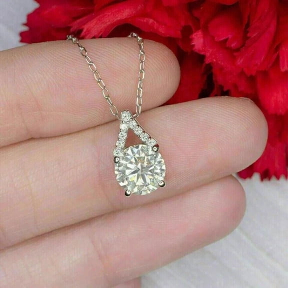 2Ct Round Cut Lab Created Diamond Pendant For Women's 14K White Gold Plated Silver