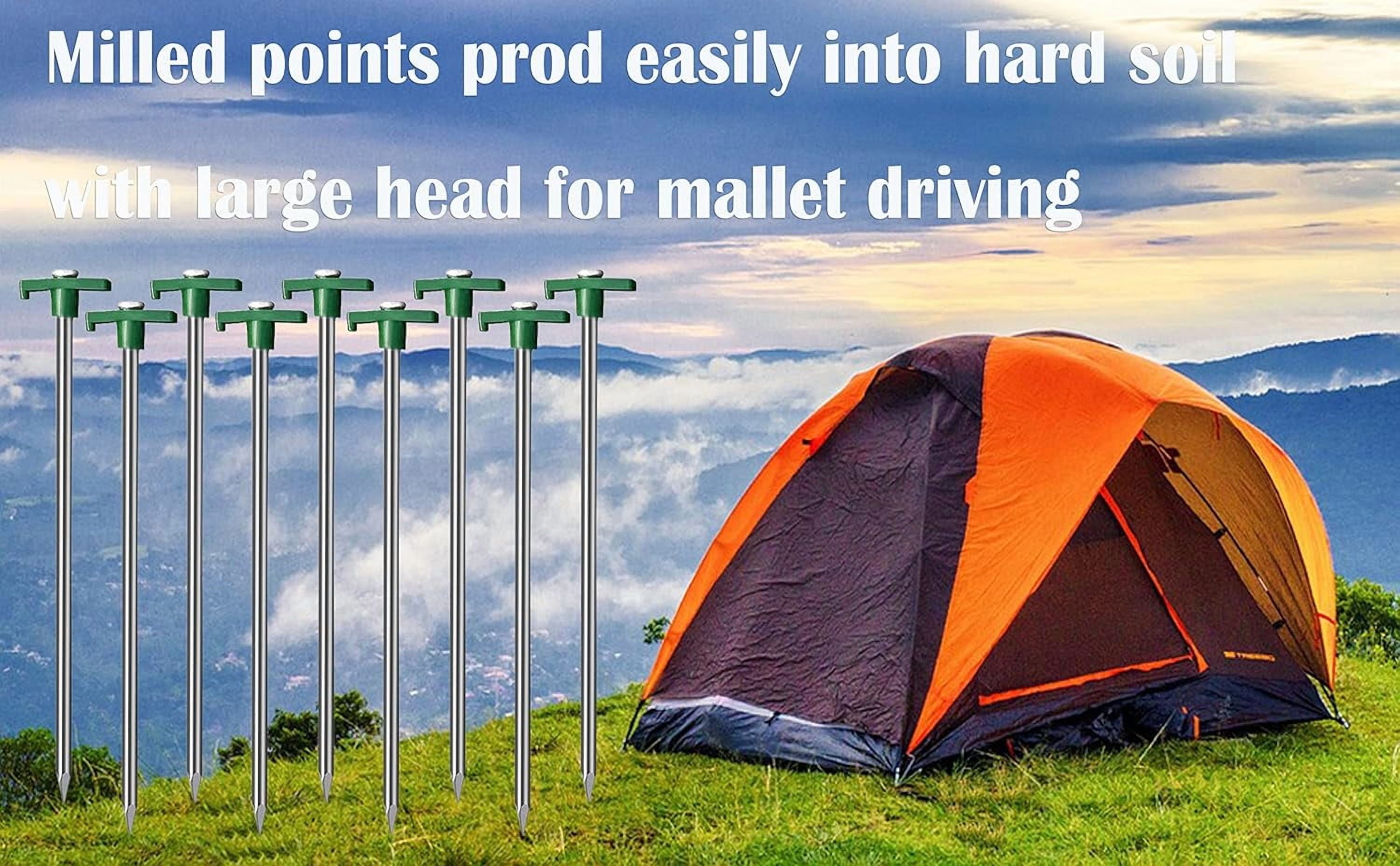 20 Pack Tent Stakes Heavy Duty, 10.25 Inch Yard Stakes Non-Rust Metal Tent Pegs Ground Stakes Tent Spikes for Camping Patio, Garden, Canopies, Grassland, Outdoor,Green