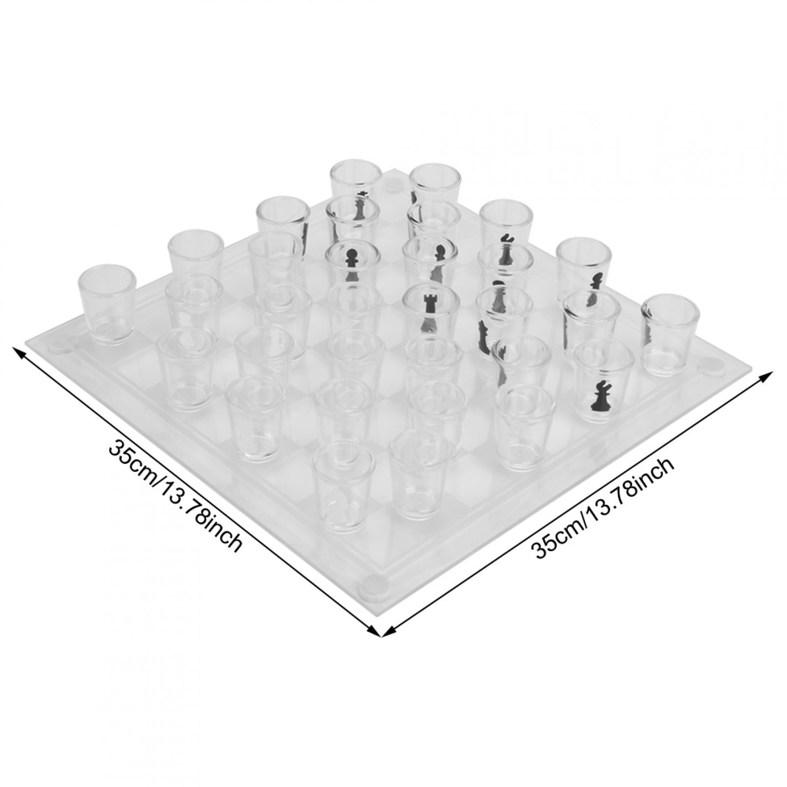 Glass Chess Set,35x35cm Elegant Interesting Glass Wine Cup International Chess Set Game Toy Home Decoration 