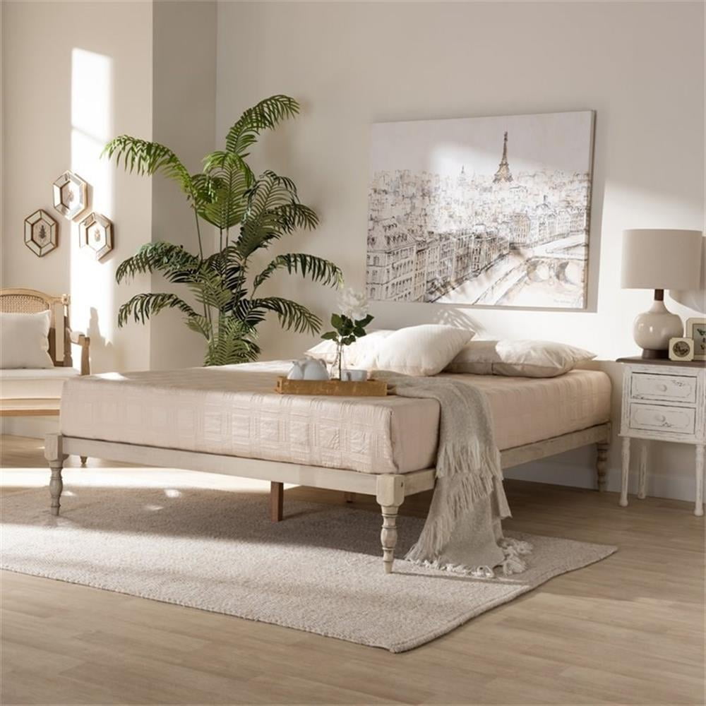 Bowery Hill Queen Size White Finished Wood Platform Bed Frame