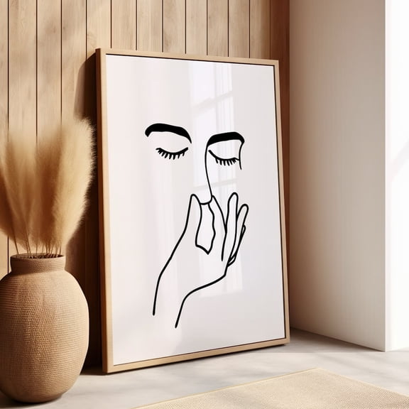 Minimal Line Face Bathroom Wall Art Funny Restroom Decor, Unframed Paper Print Size 8x12