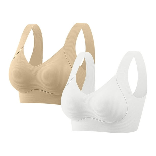 HongQid 2PCS No Underwire Bra for Women Seamless Plus Sized Bralettes Everyday Basic Sleeping Wireless Bras