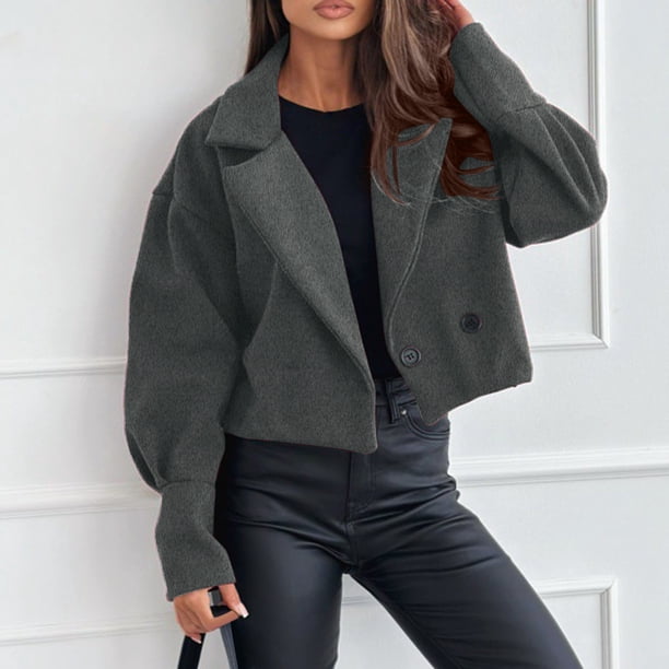 Abrigo informal de manga larga sin capucha y chaquetas para mujer, abrigo de lana con botones, cárdigan informal con solapa holgada y bolsillo falso, abrigo/chaqueta informal de manga larga sin capuch