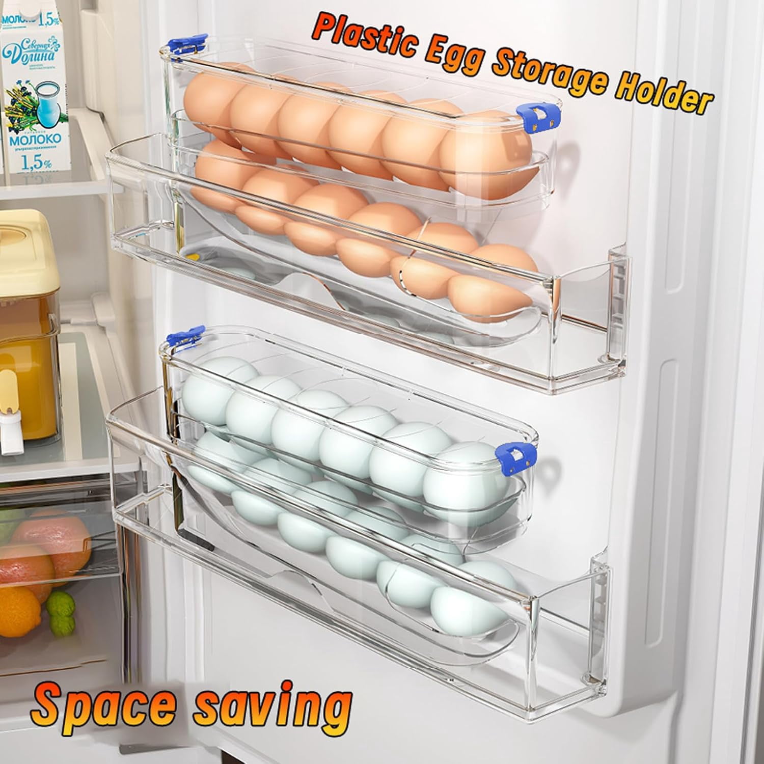 Egg Container for Refrigerator Clear Stackable Egg Holder for Kitchen Storage and Organization (Dark Brown, 2 Tier)