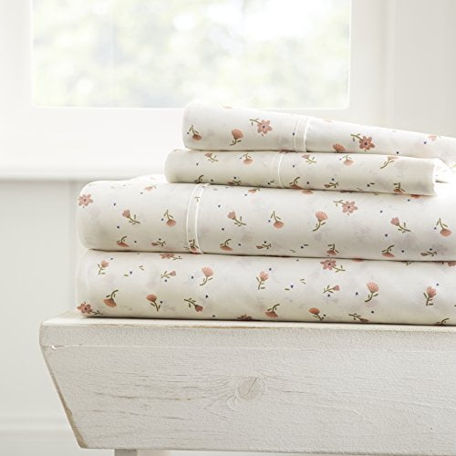 ienjoy Home 4 Piece Sheet Set Soft Floral Patterned, Queen, Pink