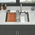 thumbnail image 2 of Izzovium 33" Drop in Waterfall Kitchen Sink - 16 Gauge Stainless Steel Single Bowl with Pull-Out Faucet, Cup Washer & Accessories, Brushed Nickel, 2 of 12