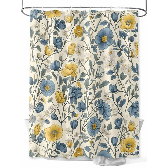 Fsddascl Watercolor Wildflowers Shower Curtain Set - 48" x 72" Washable Bathtub Curtain with 12 Hooks, Blue Yellow Spring Floral Waterproof Fabric Stall Shower Curtains for Bathroom/Bathtub Décor