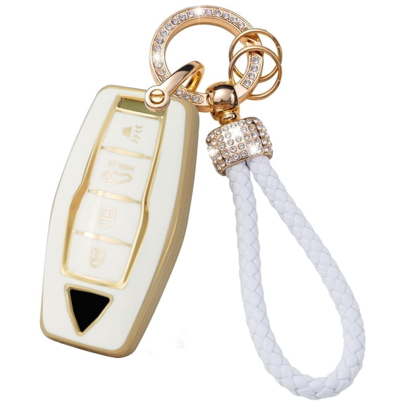 4 Buttons Remote Key Fob Cover with Keychain Fit for Mitsubishi Key Shell Case Compatible with Mitsubishi Outlander Smart Key Protection Cover Key Shell Holder White