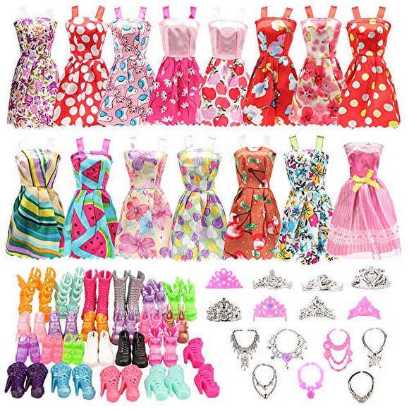 BARWA 32 Pcs Vêtements et Accessoires pour Poupée 10 Pcs Robes de Soirée 22 Pcs Chaussures, Couronne, Collier Accessoires pour Poupée de 11,5 Pouces