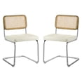 thumbnail image 2 of Art Leon Kitchen Dining Chairs Set of 2, Faux Leather Upholstered, Rattan Oak Wood Back, Chrome Legs, Off-White, 2 of 8