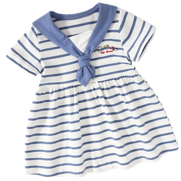 Toddler Girls Navy Stripe Cotton Dress Breathable Wear Reinforced Stitching Quick Changing Detail