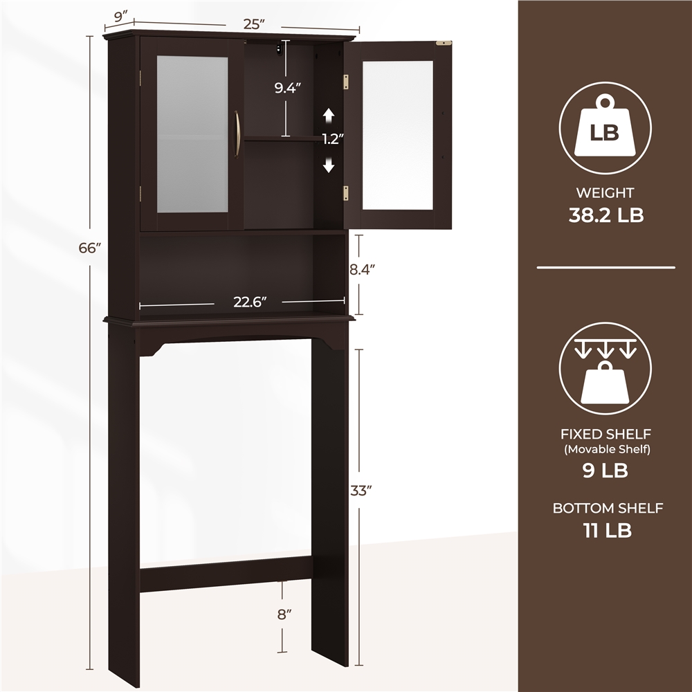 Yaheetech Free-Standing over-the-Toilet Storage Cabinet Shelf for Bathroom, Espresso
