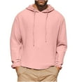 thumbnail image 3 of Men's Linen Hooded Long Sleeve Top Shirt Pullover with Drawstring Casual Loose Fit Solid Color Plain Basic Streetwear Loungewear Travel Outfits Modern Fashion Essential | AESTIVO,Pink L, 3 of 9
