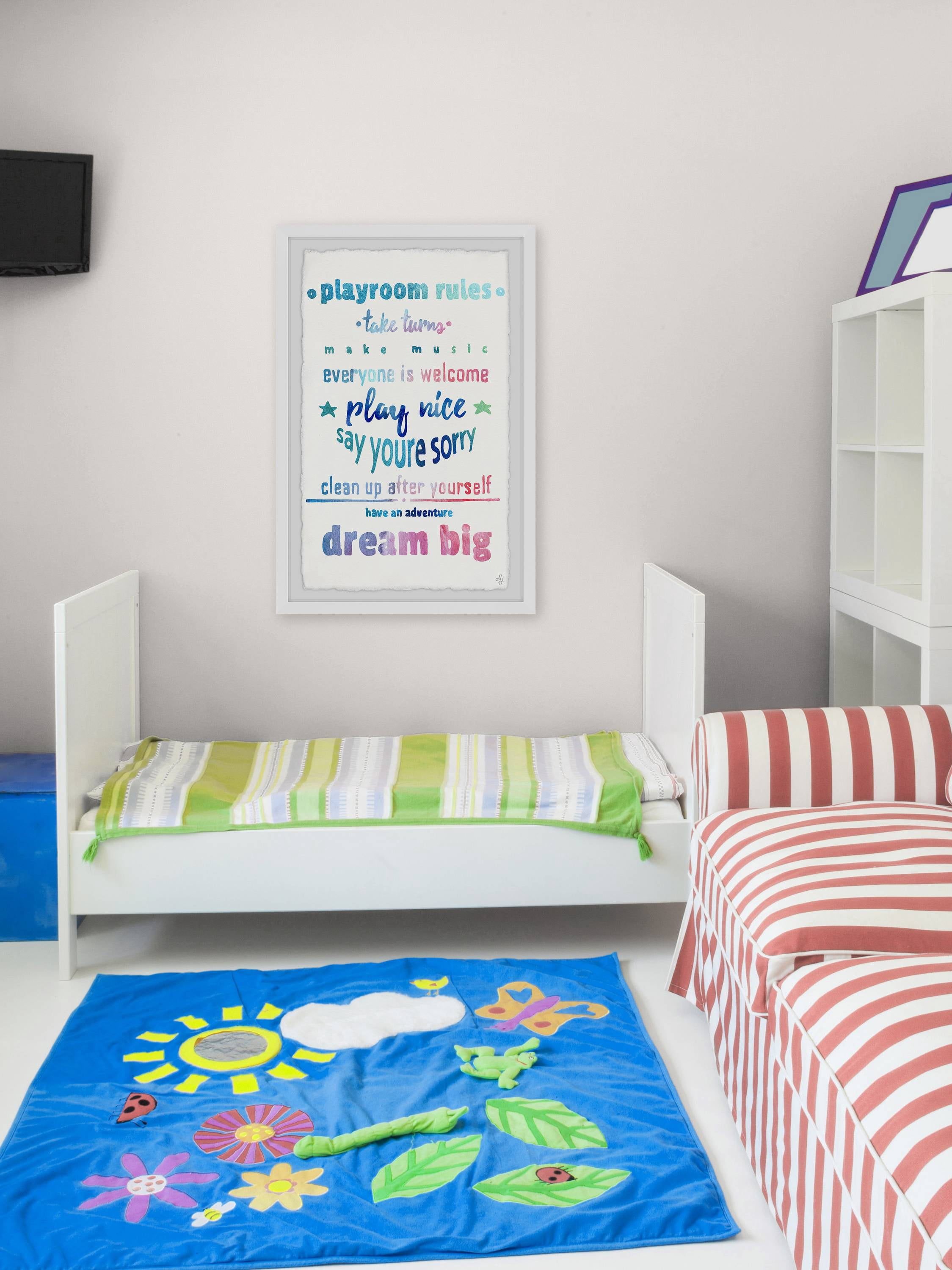 Marmont Hill Dreamy Playroom Rules Framed Wall Art, 12.00" x 1.50"