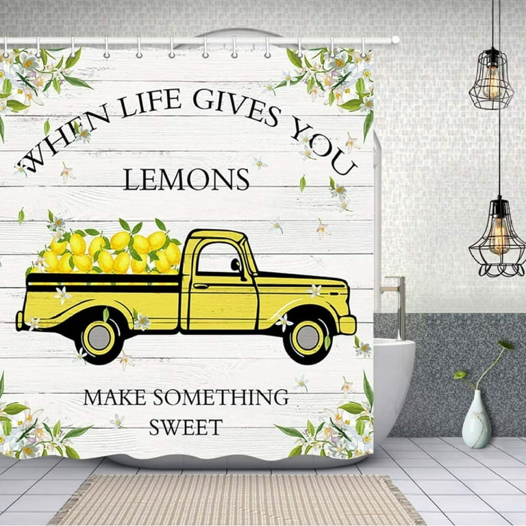  Shower Curtain Bathroom Set Vintage Farm Lemon