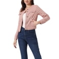 thumbnail image 1 of CHAQUETA DE DENIM CORTA SIN CUELLO DE MANGA LARGA PARA MUJERES INSPIRE CHIC S ROSA POLVO, 1 of 6