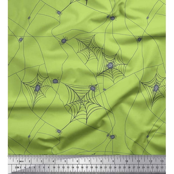 Soimoi Green Cotton Duck Fabric Web & Spider Insects Print Fabric by the Yard 42 Inch Wide