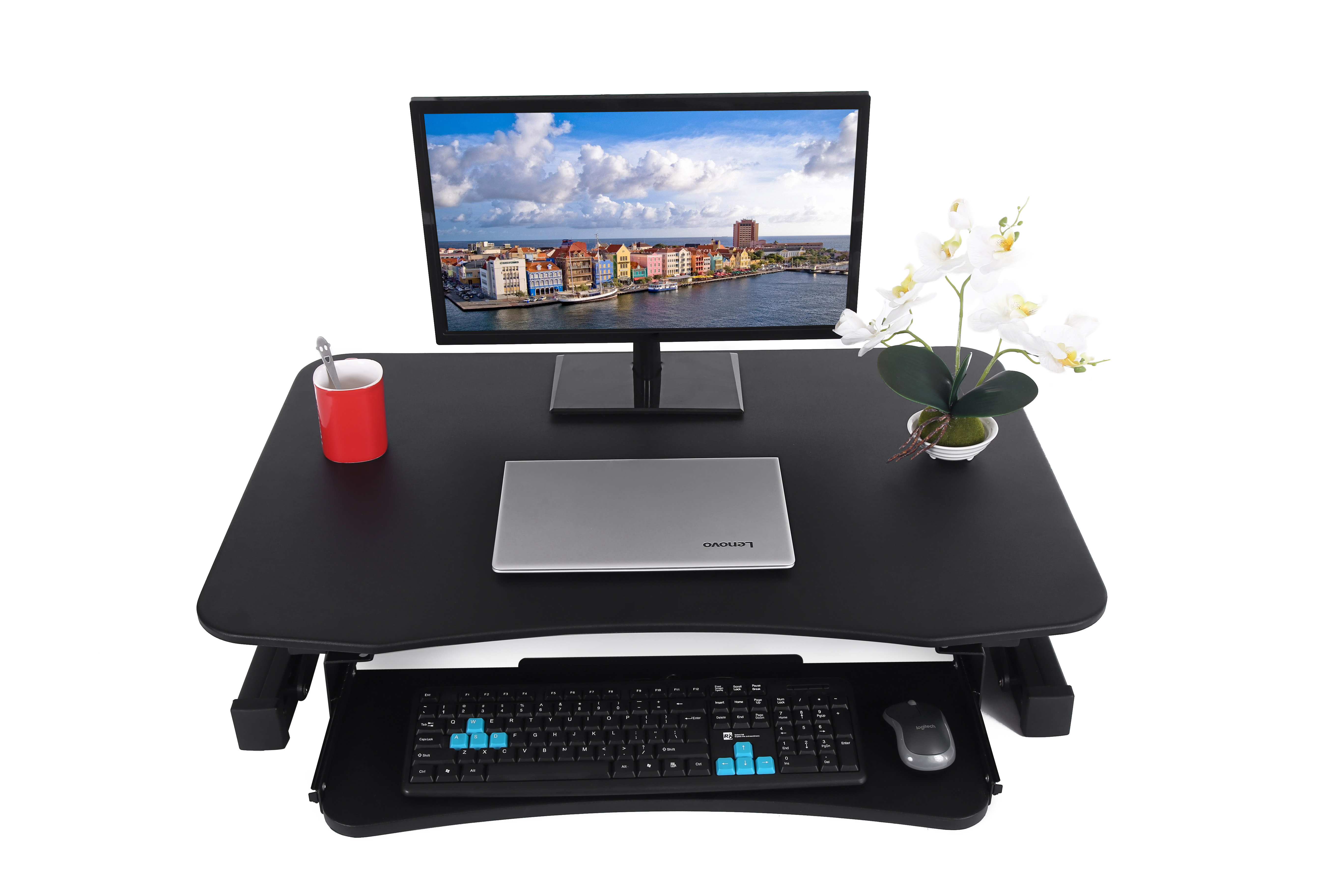 ApexDesk ZT Series Height Adjustable Sit to Stand Electric Desk Converter, 2-Tier Design with Large 36x24" Upper Work Surface and Lower Keyboard Tray Deck (Black) - image 4 of 8