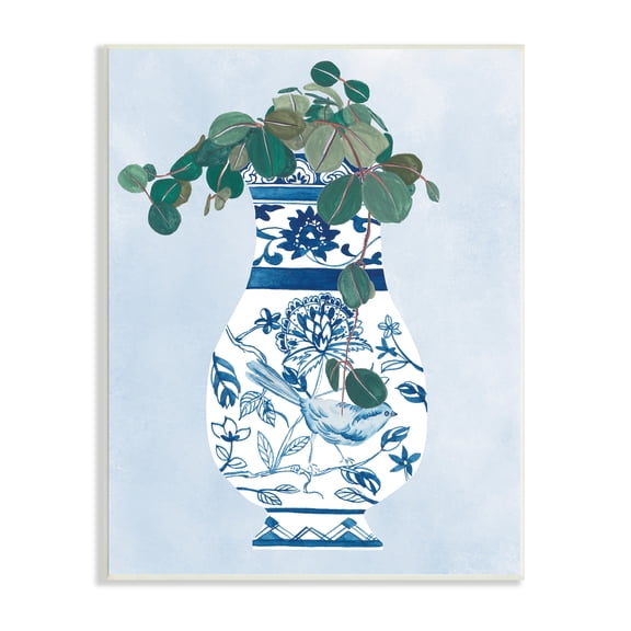 Stupell Industries Green Vine Plant Ornate Blue Bird Vase, 10 x 15, Design by Melissa Wang 