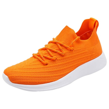 Mens Sneaker Men Sports Shoes Fashion Sneakers Solid Color Couple Light and Comfortable Lace Up Casual Shoes Male Shoes(Orange 10)
