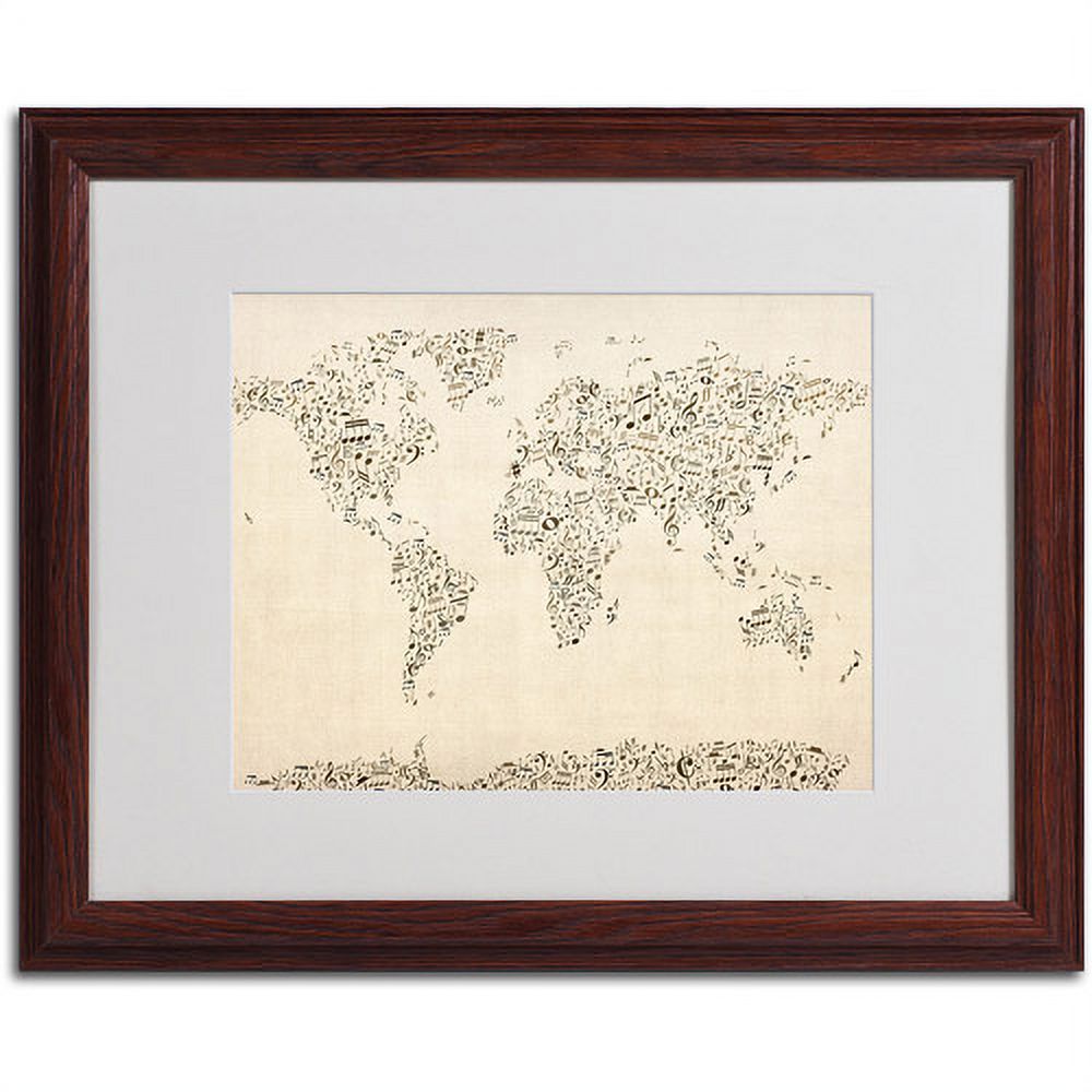 Trademark Art 'World Map - Music Notes' Matted Framed Art by Michael Tompsett