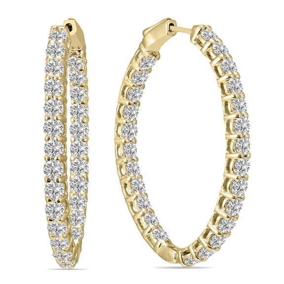 SZUL Women's 5 Carat TW Oval Lab Grown Diamond Hoop Earrings in 14K Yellow Gold (G-H Color, VS1-VS2 Clarity)