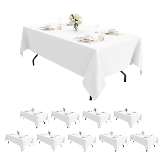 10 Pack White Table Cloth Rectangle Tablecloths 60X102 Inch,Polyester Table Cloth for 6 Foot Rectangle Tables,Wrinkle Resistant Washable Fabric Table Covers for Party,Wedding Banquet