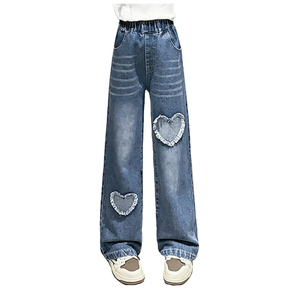 Gibobby Toddler Girls Stretch Skinny Jeans Girls Flare Jeans Crossover Waisted Wide Leg Jeans Denim Pants for Kids(Blue,6-7 Years)