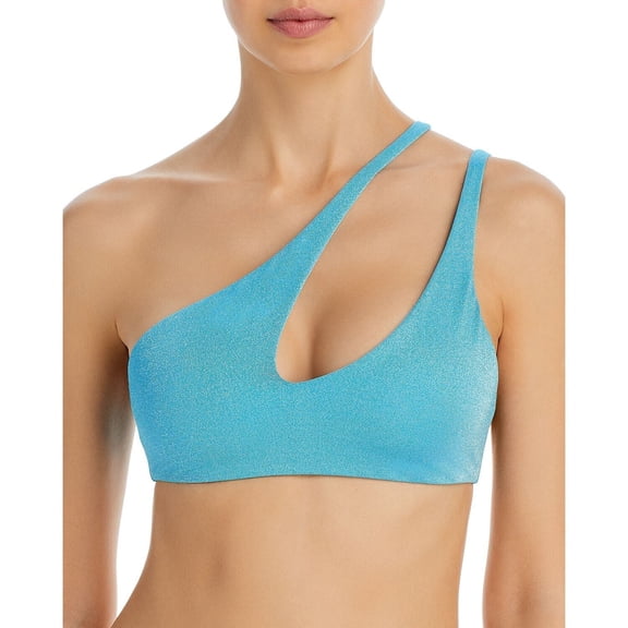 Aqua Swim One Shoulder Cutout Bikini Top Swimwear Blue Size Large