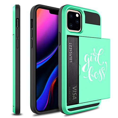 Wallet Credit Card Id Holder Shockproof Protective Hard Case Cover For Apple Iphone Girl Boss Teal Green For Apple Iphone 11 Walmart Com Walmart Com