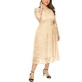 thumbnail image 5 of Eternatastic Womens Scooped Neckline Floral lace Top Plus Size Cocktail Party Midi Dress 5XL Beige, 5 of 6