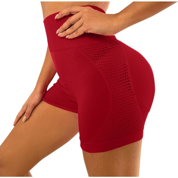 Women's Workout Biker Shorts High Rise Elastic Waist Athletic Yoga Short Pants Slim Fitted Fitness Gym Shorts (S, Red)