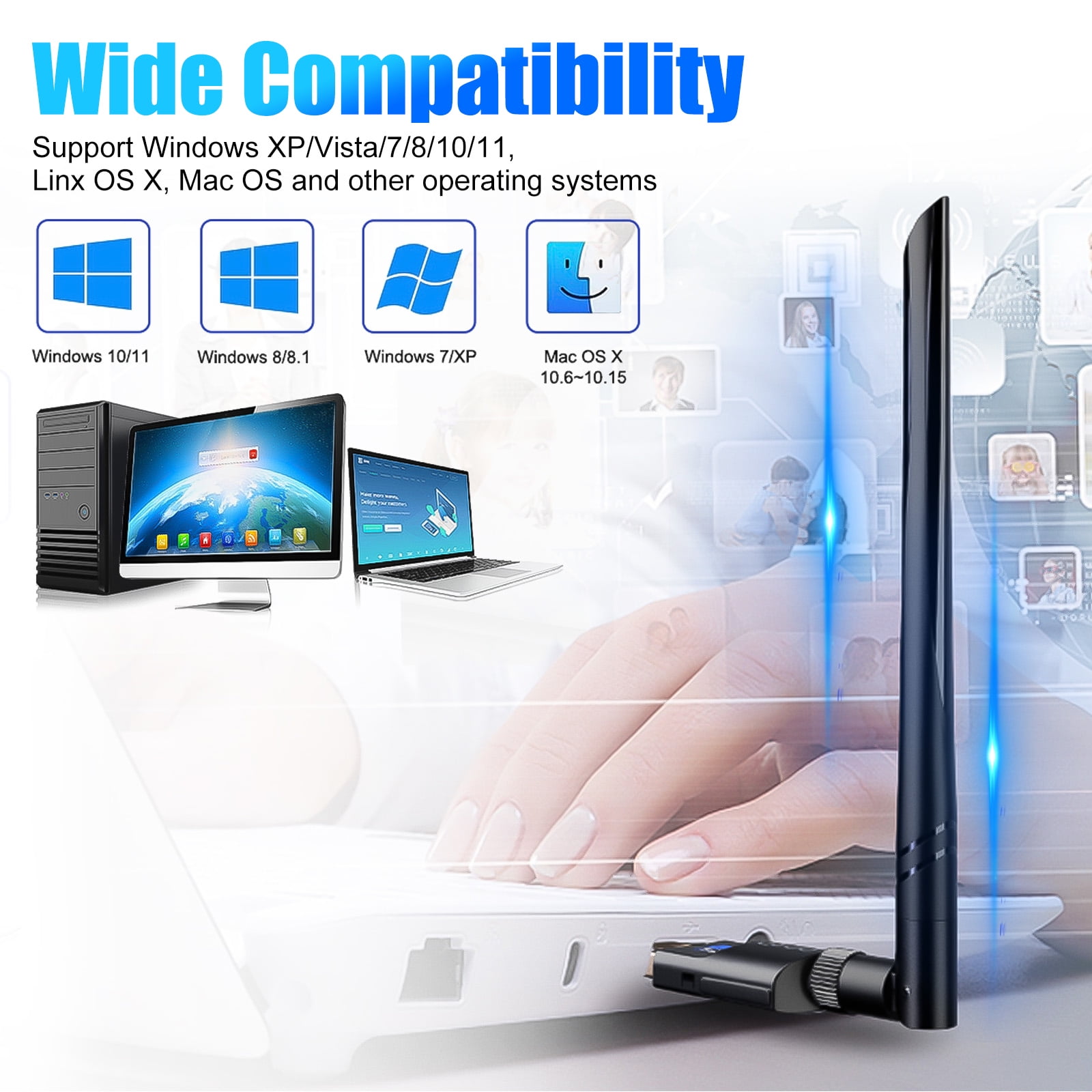 USB WiFi Adapter, EEEkit 1200Mbps Dual Band Wireless Network Adapter with High Gain 5dBi Antenna Compatible with Windows Mac Linux