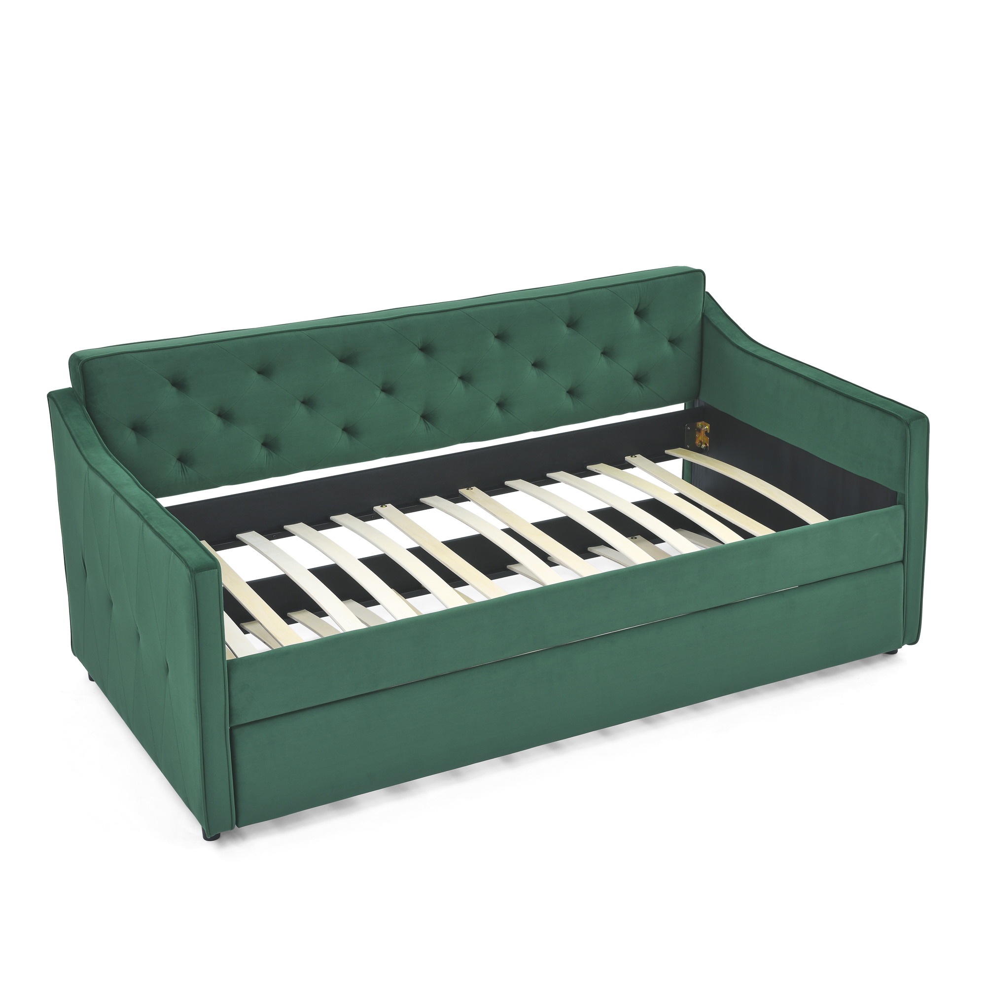Aukfa Twin Daybed with Trundle, Upholstered Daybed with Tufted Back - Green