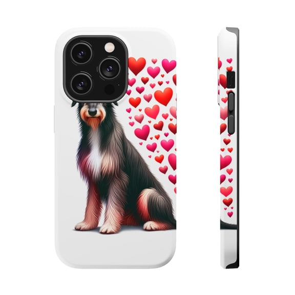 DistinctInk Tough Case for Apple iPhone 13 Pro MAX (6.7" Screen), Compatible with MagSafe Charging - Valentine's Day Scottish Deerhound