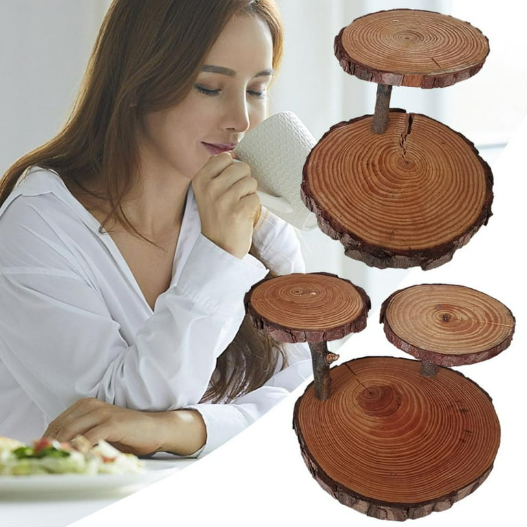 Serving Tray Tree Slice Cake Stand Wooden Cake Stand, Tier Rustic