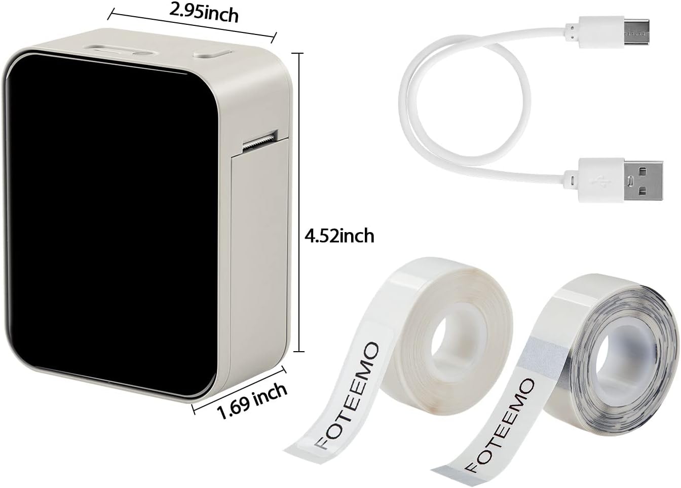 Label Printer Machine With 2 Tape, FOTEEMO Portable Wireless Connection Label Sticker Maker Bluetooth Mini Label Printer Inkless Rechargeable Label Sticker Printer For Office Home Organization (Beige)