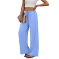 thumbnail image 6 of Women's Cotton Linen Pants Baggy Drawstring Wide Leg Pant Womens Summer Casual Solid Plus Size Lightweight Loose Fits Comfy Straight Leg Long Pant, 6 of 8