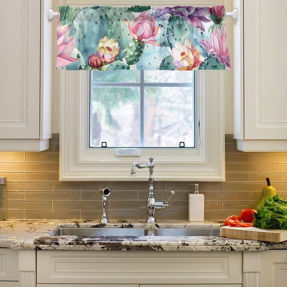 Cactus Watercolor Print Curtain Valances Farmhouse Design Window Treatment Decor Blackout Rod Pocket for Windows Living Room Kitchen 54" x 18"
